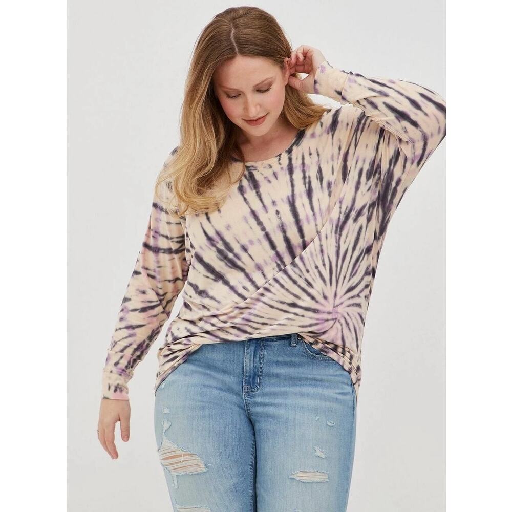 Torrid Super Soft Dolman Sleeve Top 1X Pastel Tie Dye Oversized Lounge Tee Plus